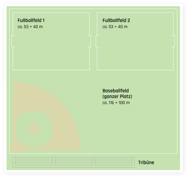 Grundriss des Kombinationsrasenplatzes/Baseballfeldes